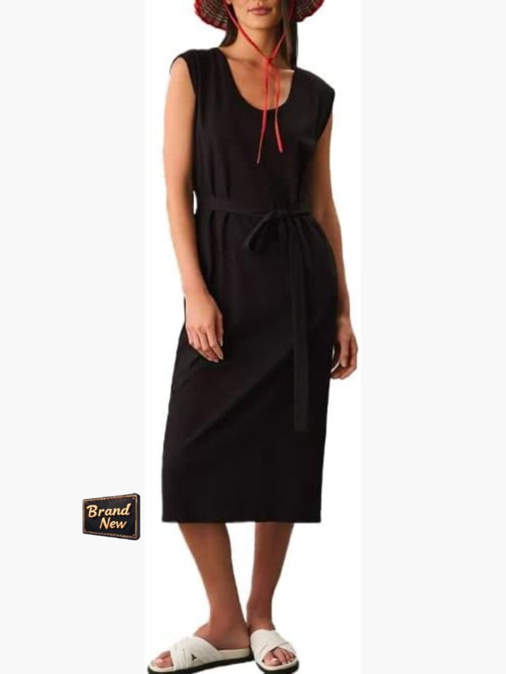 Maci Light Structured Cotton Dress Scoop Neck Cap Sleeve